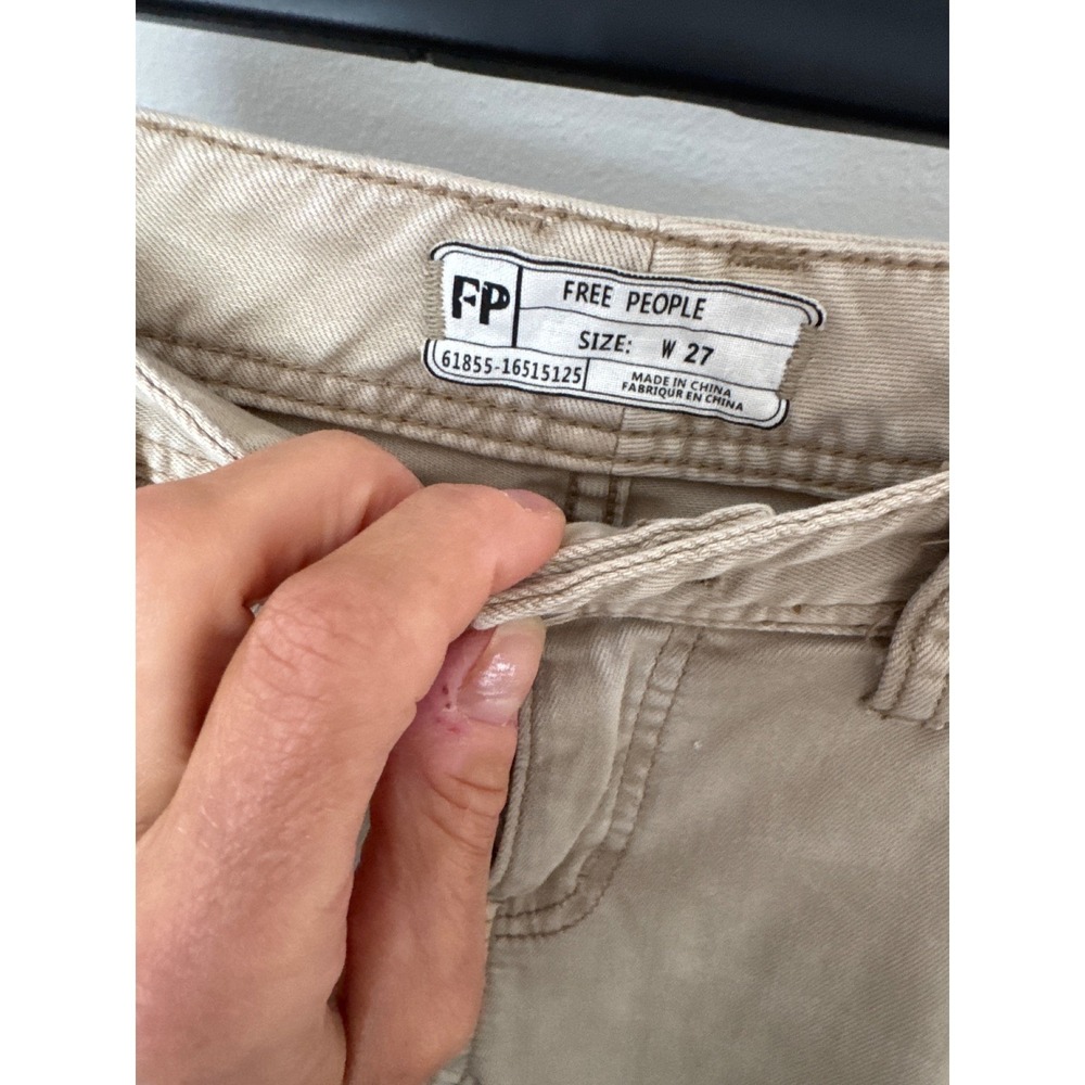 Free People Womens High Rise Busted Distressed Skinny Jeans Khaki Tan size 27 - Picture 6 of 9
